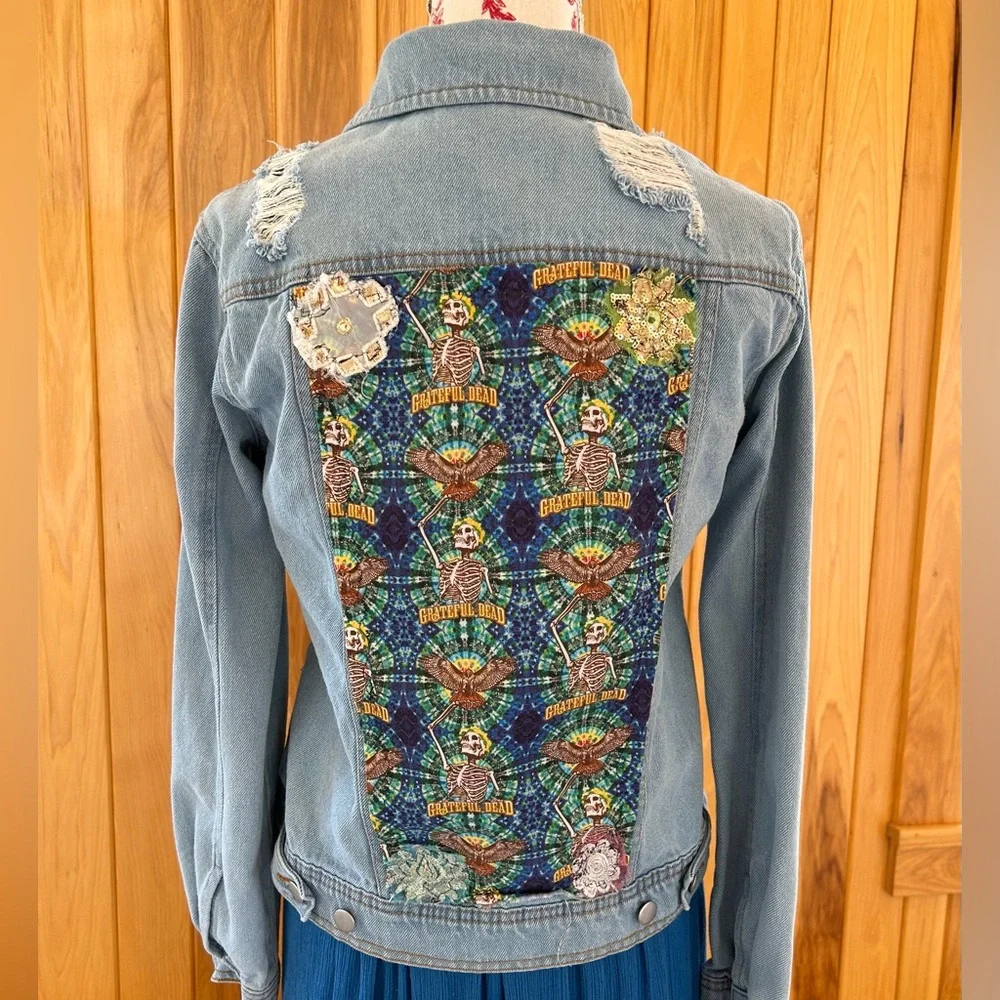 Grateful Dead Hand Embellished Distressed Denim Jacket; Grateful Dead - Picture 2 of 11